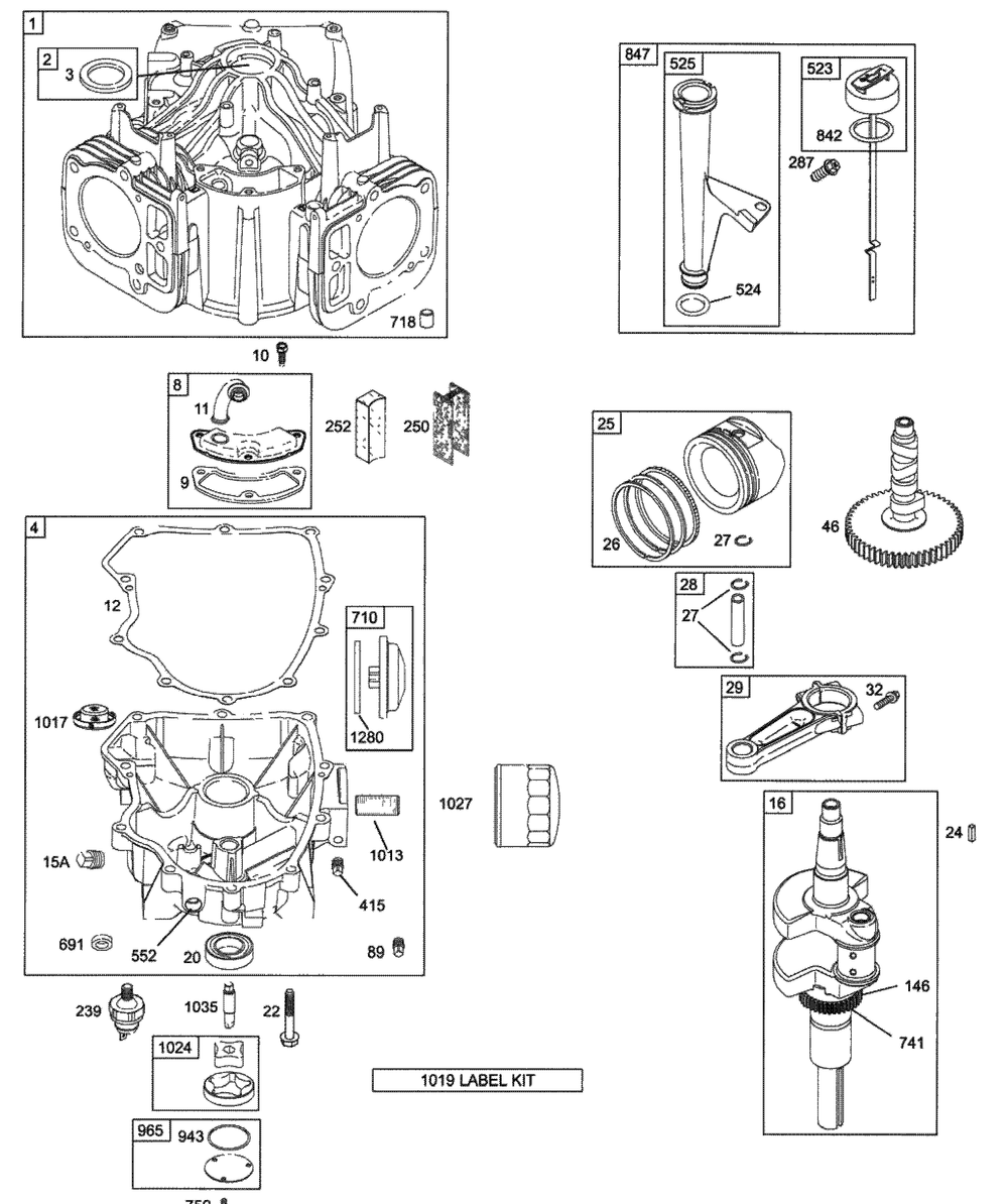 Engine Cylinder Assembly Diagram and Parts List for Z-FORCE48 53AA5A7M710-53AA5A7M712 Cub Cadet Lawn Tractor